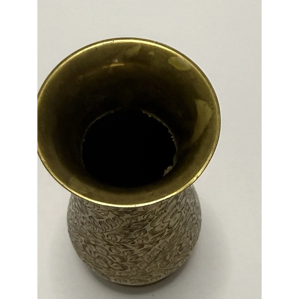 Vintage mini etched Brass Vase Small Bud Holder 6